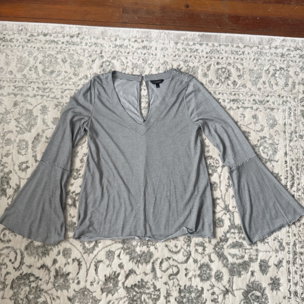 Lucky Brand Black and White Bell Sleeve Blouse